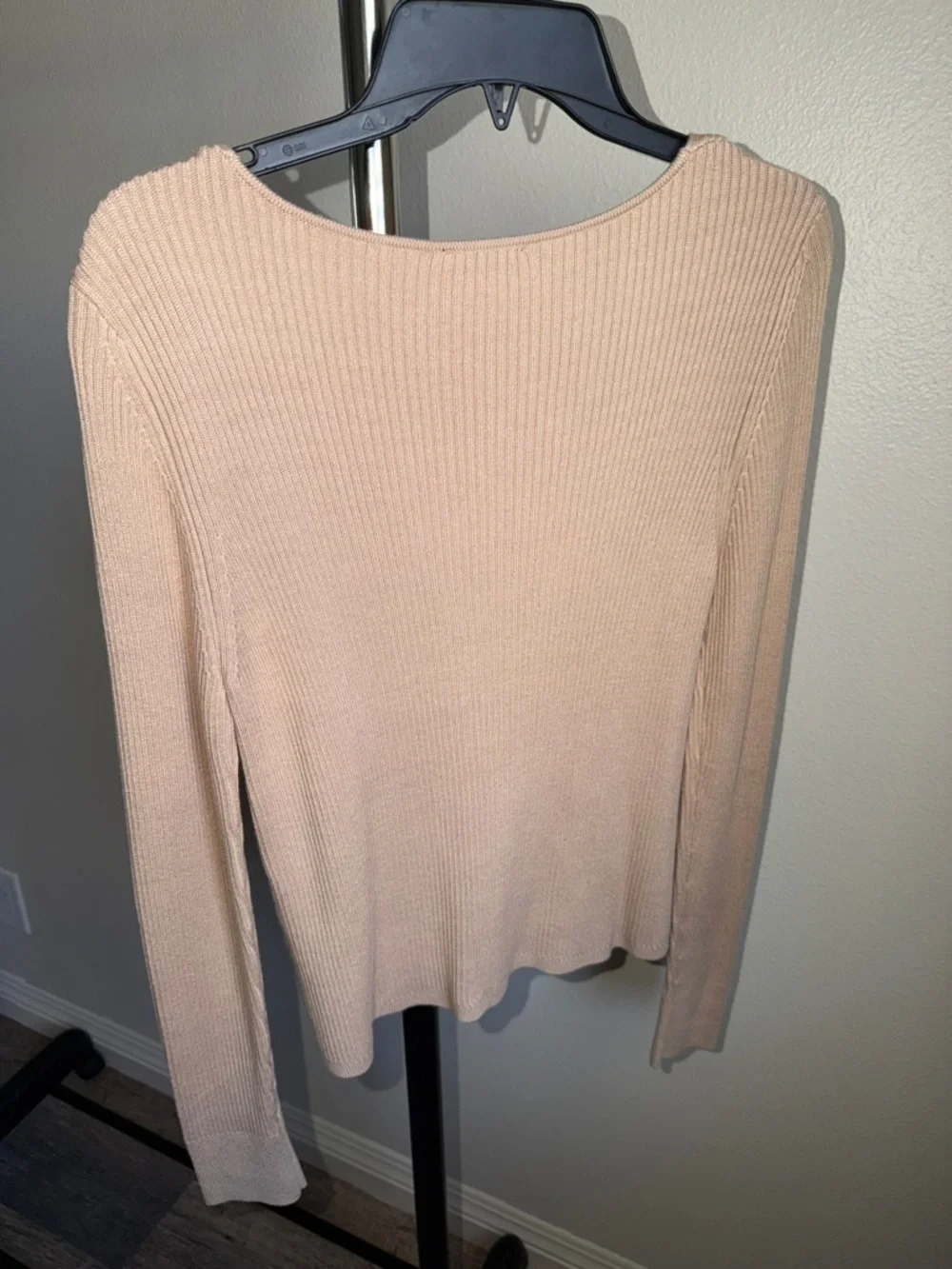 Dynamite Ribbed V-Neck Button Cardigan - Tan - Picture 3 of 3